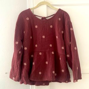 Madewell waffle peplum top with embroidery